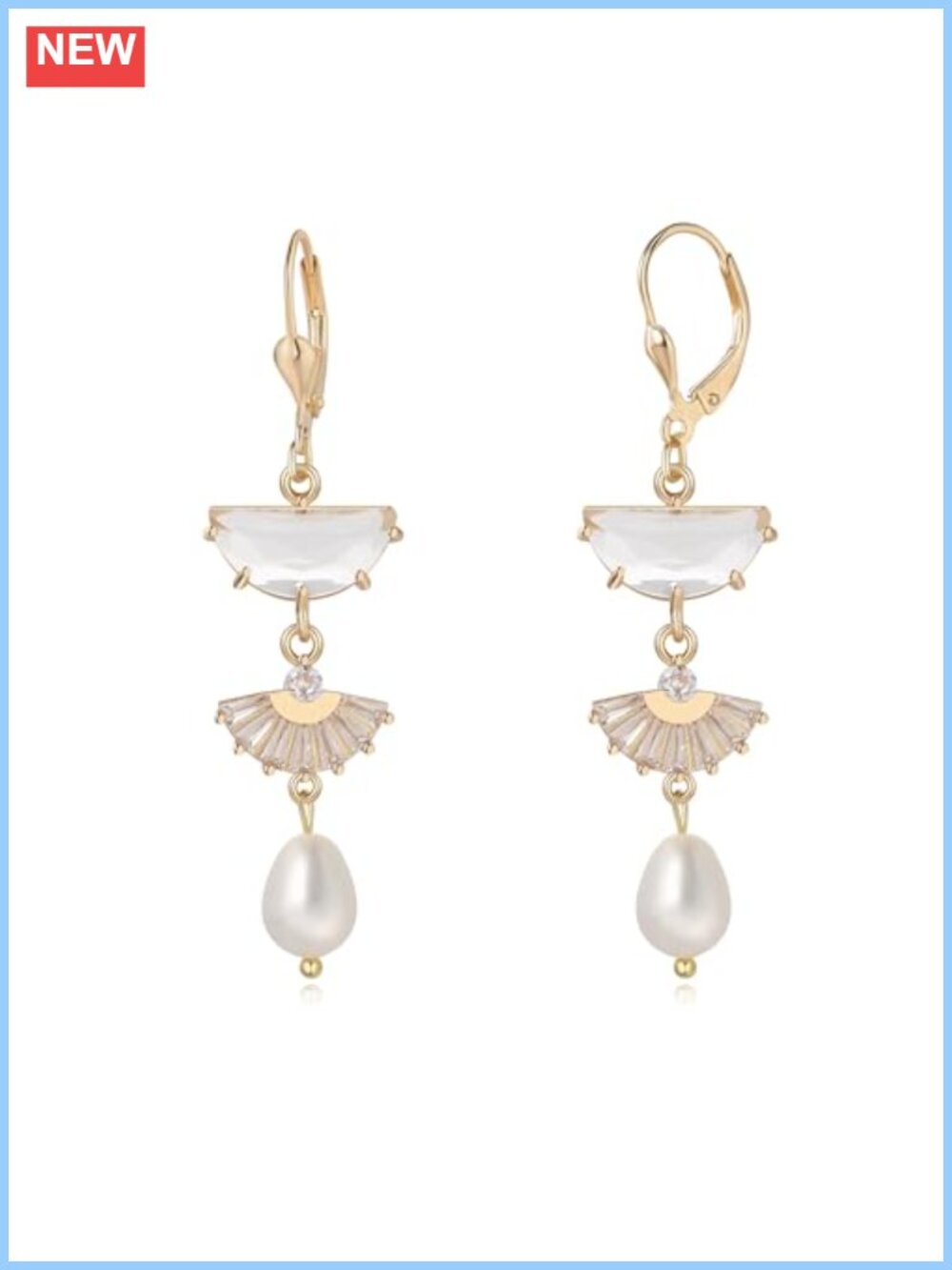 Art Deco Pearl Drop Earrings 14K Silver Dangle